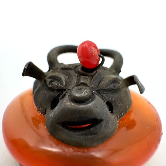 Antique Chinese Hairpin With Ox Motif Carnelian? & Metal Design - Picture 2 of 10